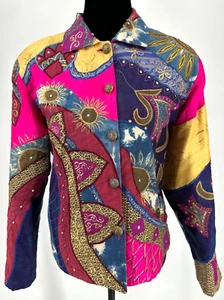 Anage Womens Embroidered Boho Sunburst Novelty Jacket Medium Multicolor Rayon - Picture 1 of 15