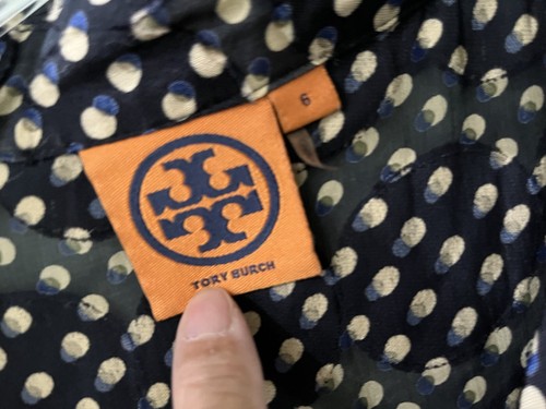 SPLENDIDO ABITO DA FESTA IN CHIFFON TORY BURCH 7 BOTTONI BLU & WHT IN SETA A POIS 6