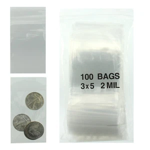3"x5" Plastic Bags Reclosable Pack of 100 Resealable Clear Poly Baggies - Picture 1 of 6