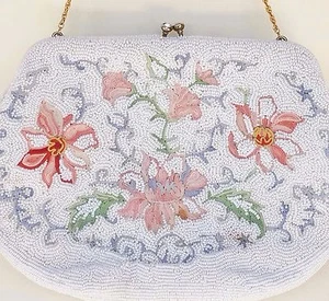Vintage Handbag Purse Bags By Josef France Art Deco Floral Hand Micro Beaded - Picture 1 of 12