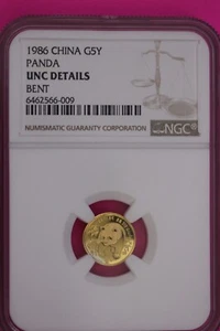 1986 Unc Details Bent 1986 Gold China Panda 1/10 Ounce .999 Fine NGC Slab 821 - Picture 1 of 4