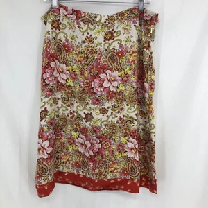 Old Navy 100% Silk Red Yellow Floral Paisley Boho A-Line Skirt 12 (36x24) - Picture 1 of 5
