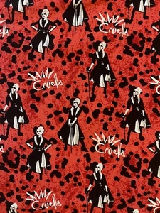 Disney Cruella Villain Red Spotted Print 100% Cotton . Size 42”x 47” inches - Picture 1 of 3