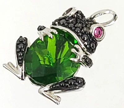 P⭐M 925 Sterling Silver Ruby Black Spinel & Green Crystal Frog Pendant - Image 1 of 4