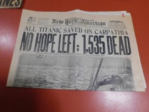 RARO HUNDIMIENTO DEL TITANIC NEW YORK PERIÓDICO AMERICANO 17/04/1912, CARPATHIA RESQUE - Imagen 1 de 24