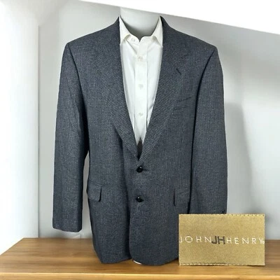 John Henry Sport Coat Mens 46L Gray Check Flannel Wool Blend - Image 1 of 4
