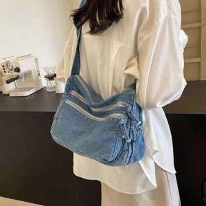 Borsa donna tela denim tote bag borsetta hobo tracolla tracolla borsa vintage - Foto 1 di 14
