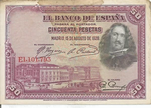 El Banco De Espana Cincuenta Pesetas 1928 50 Bank Note Bill # 17 - Picture 1 of 2