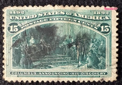 1893 US 15c Colombian Exposition Stamp W/Faults Used F/VF, SC #238 (CV $72.50) - Image 1 of 2