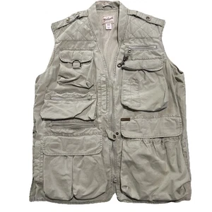 Vintage Woolrich Vest Jacket Men’s Large Khaki Hunting Fishing Cargo Pockets - Picture 1 of 12