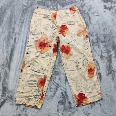 Hearts of Palm Pants Womens 8 Orange Floral Tropical Stretch Cotton Capri Zip - Image 1 of 4