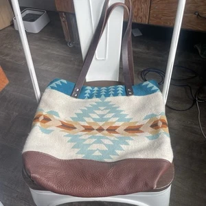 Handcrafted Tote with Brown Leather and Pendleton Wool by Woolside Goods - Picture 1 of 7