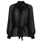 Mode d'Vie Women's Silk Billowy Shirt with Pussybow Detailing in Black