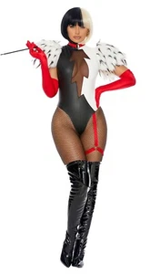 NUEVO CON ETIQUETAS FORPLAY CRUELLA DE VILLE BODY DE UNA PIEZA TALLA M/LNEGRO BLANCO Solo Disfraz - Imagen 1 de 4