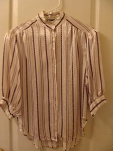Vintage Stoplight USA Damen Shirt Bluse Acetat weiß Streifen 3/4 Puffärmel Sm - Bild 1 von 22