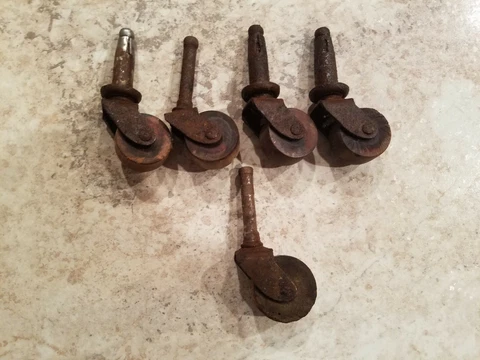 Mixed Lot of 5 Antique Vintage Wooden Furniture Casters Wheels Aprox 1" Diameter Cover
