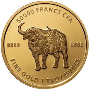 1 oz Tschad Goldmünze Mandala Wildlife - Büffel 2020 BU - Picture 1 of 2