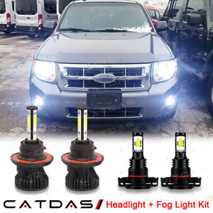 For Ford Escape 2008-2012 4PCS 6000K LED Headlight Hi/Lo + Fog Light Bulbs Combo