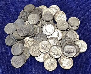 One Roll,1950.s To 64 Roosevelt Dimes,90% Silver UNC+BU Estate sale fresh