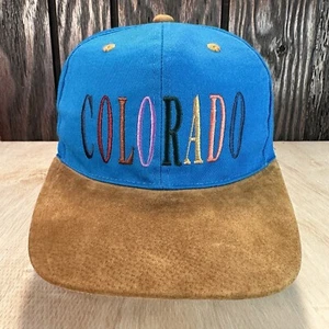 Vintage Colorado Hat Snapback Cap Travel Vacation Souvenir 90s Teal Suede Bill - Picture 1 of 12