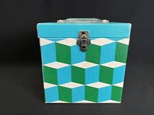 Vtg.1960s Abstract Optic Blue-Green Platter Pak 45 RPM Record Storage Carry Case