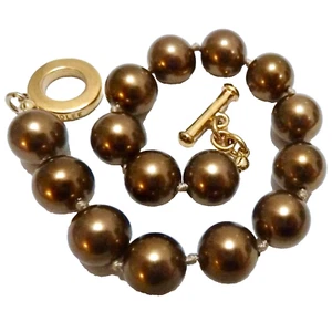 Carolee Faux Bronze Pearl Bracelet Knotted Toggle Clasp - Picture 1 of 6