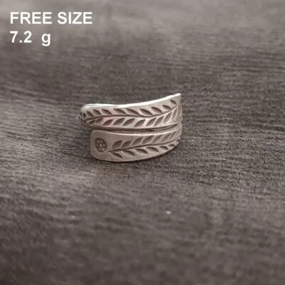 FINE SILVER RINGS 925 ADJUSTABLE FREE SIZE VINTAGE CRAFT 7 g OLIVE #015 - Image 1 of 4