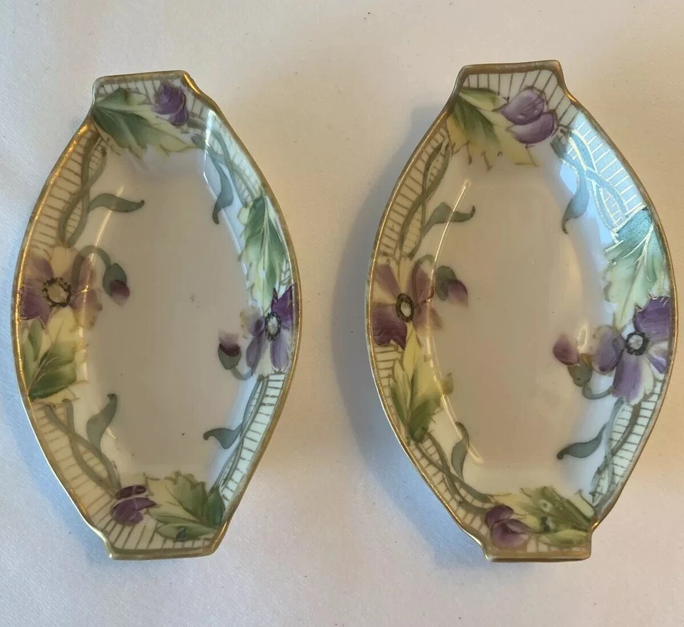 NIPPON Juego de 2 Platos Butter Pat Borde Dorado Pintados a Mano Foto 1 de 4