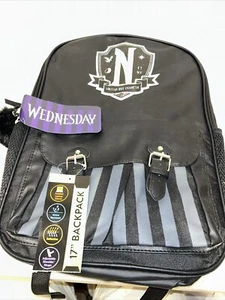 Wednesday Addams Family Nevermore Academy 17" Black Backpack Bag NWT - Picture 1 of 7