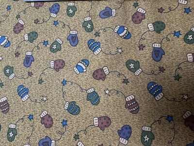 Tecido de colcha Aunt Mabel's Mittens por Henry Glass 1573-47 luvas em dourado/marrom - Imagem 1 de 4