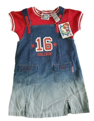 Vestido Jersey Jean Azul Con Camiseta Roja Niñas 4/5 Y2K Conjunto de 2 Piezas De Colección  Foto 1 de 4