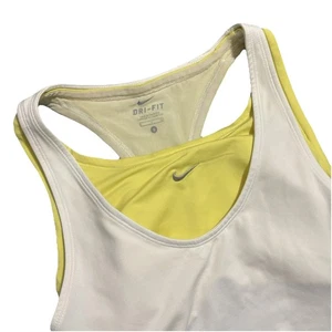 Nike Dri-fit Compression Tank Yellow And White Women Running Bra Yoga  Size XS - Picture 1 of 7