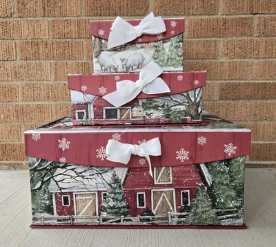 Set of 3 Susan Winget decorative storage boxes, magnetic flip-top with ribbon - Image 1 of 4