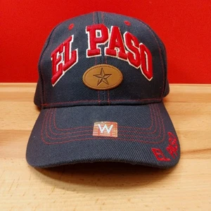 El Paso, TX Texas Ball Cap Hat Navy Blue With Red Embroidered Logo & Leather Sta - Picture 1 of 9