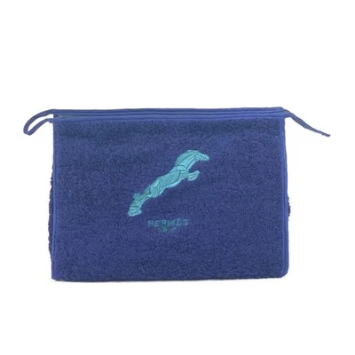 HERMES Horse print pile beach pouch Logo Clutch Bag Multi Pouch pile Navy - Image 1 of 4