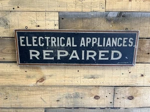 Antique Wood Sign Early Advertising Painted Trade Sign Electrical Repair - Picture 1 of 8