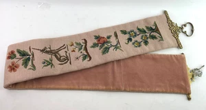 Unicorn Rampant Lion Floral Flowers Vintage Needlepoint Embroidery Bell Pull 64" - Picture 1 of 15
