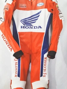 HONDA RED AND WHITE MENS MOTORBIKE RACING MOTORCYCLE LEATHER SUIT - ALL SIZE - Picture 1 of 8