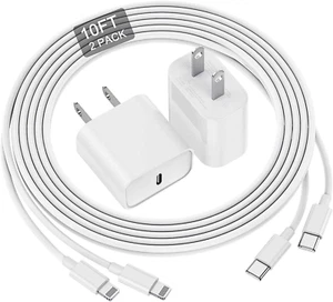 Pour Chargeur iPhone Charge Rapide 10 Pieds, 20W USB C Bloc Chargeur Téléphone Rapide avec - Photo 1 sur 12