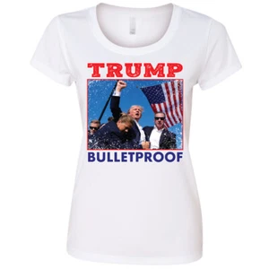 🔥 Donald Trump Bulletproof Women's T Shirt MAGA 2024 Never Surrender USA Fight! - Picture 1 of 10