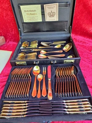 Schönes, hochwertiges Besteck ,  70 Teile  , Chromstahl hartvergoldet - Bild 1 von 4