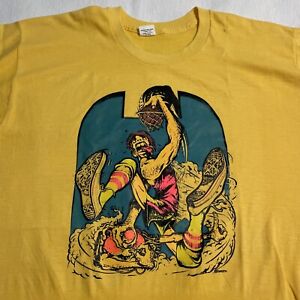 1972 Roach Converse Basketball T Shirt L-XL Graphic Gold Fluorescent Vintage