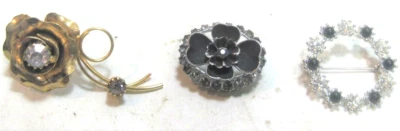 3 Broches Prendedor Vintage Checos Estrás Flor Oro Rosa y Negro Cuentas Círculo Foto 1 de 4