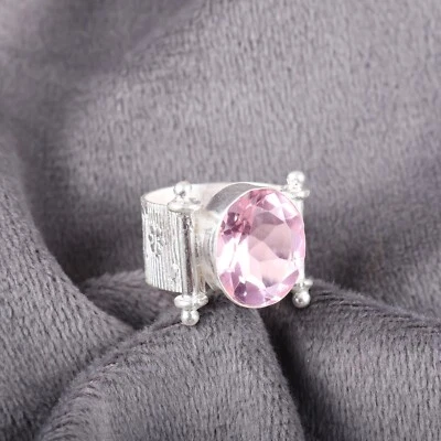 Morganite Gemstone 925 Sterling Silver Ring Handmade Jewelry Ring For Gift - Image 1 of 3