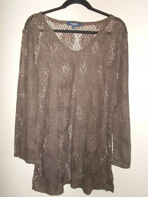 全新 Sonoma 女式 S 码棕色开放蕾丝衬衫 V 领长袖 — 第 1/3 张图片