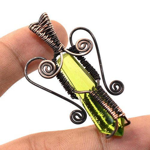 VETEMENTS Ciondolo pietra preziosa peridoto fatto a mano regalo antico filo rame gioielli 2 1" I57