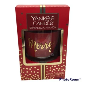 YANKEE CANDLE Sparkling Cinnamon MERRY Single Wick 7oz One Jar Candle - Picture 1 of 10