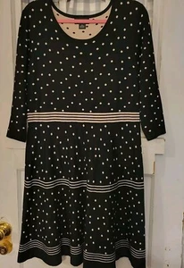 Liz Claiborne Women's Black & Tan Sweater Dress Polka Dots & Stripes Size XL - Picture 1 of 5