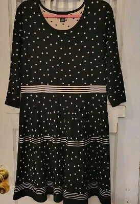 Vestido suéter para mujer Liz Claiborne negro y tostado lunares y rayas talla XL Foto 1 de 4