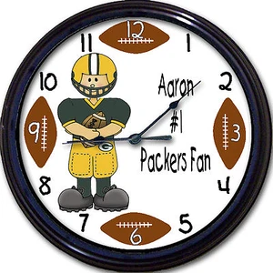 Reloj personalizado personalizado de los Green Bay Packers fútbol americano de la NFL Green Bay WI Rodgers - Imagen 1 de 1
